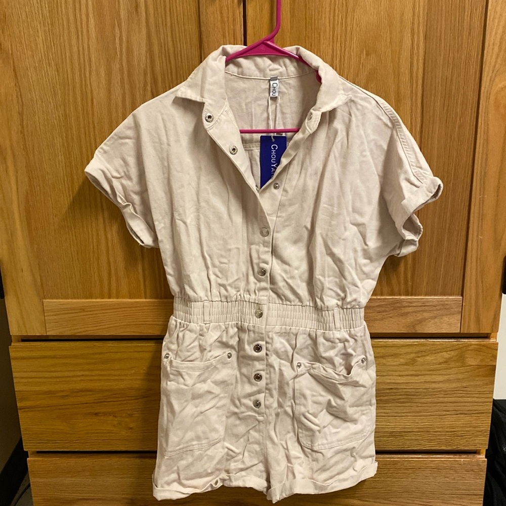 cream jean romper